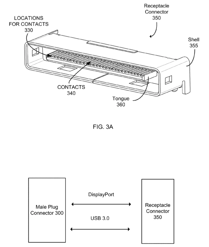 Illustration from the patent application for Apple's new USB 3.0 and DisplayPort/Thunderbolt iOS connector