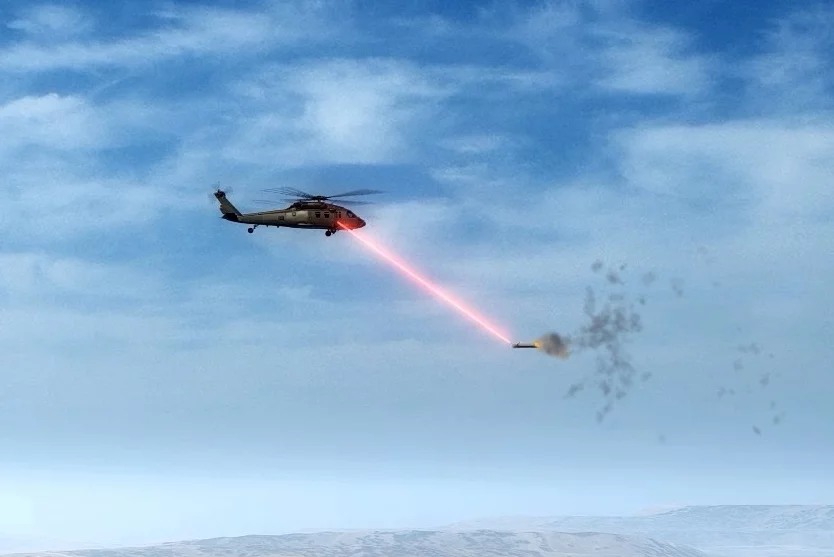 Dramatic illustration of the laser countermeasure in action