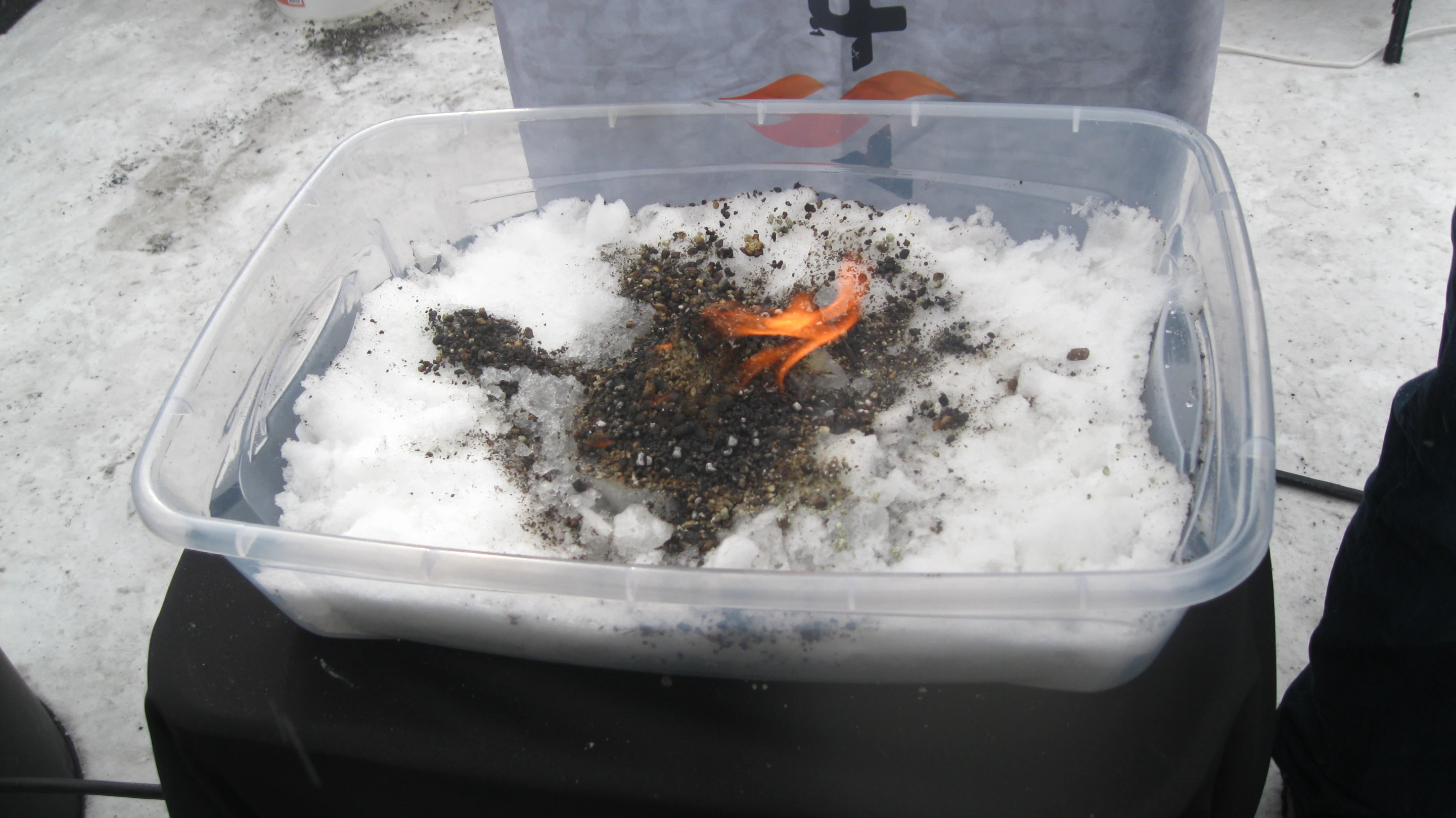 Insta-fire burns steadily on snow