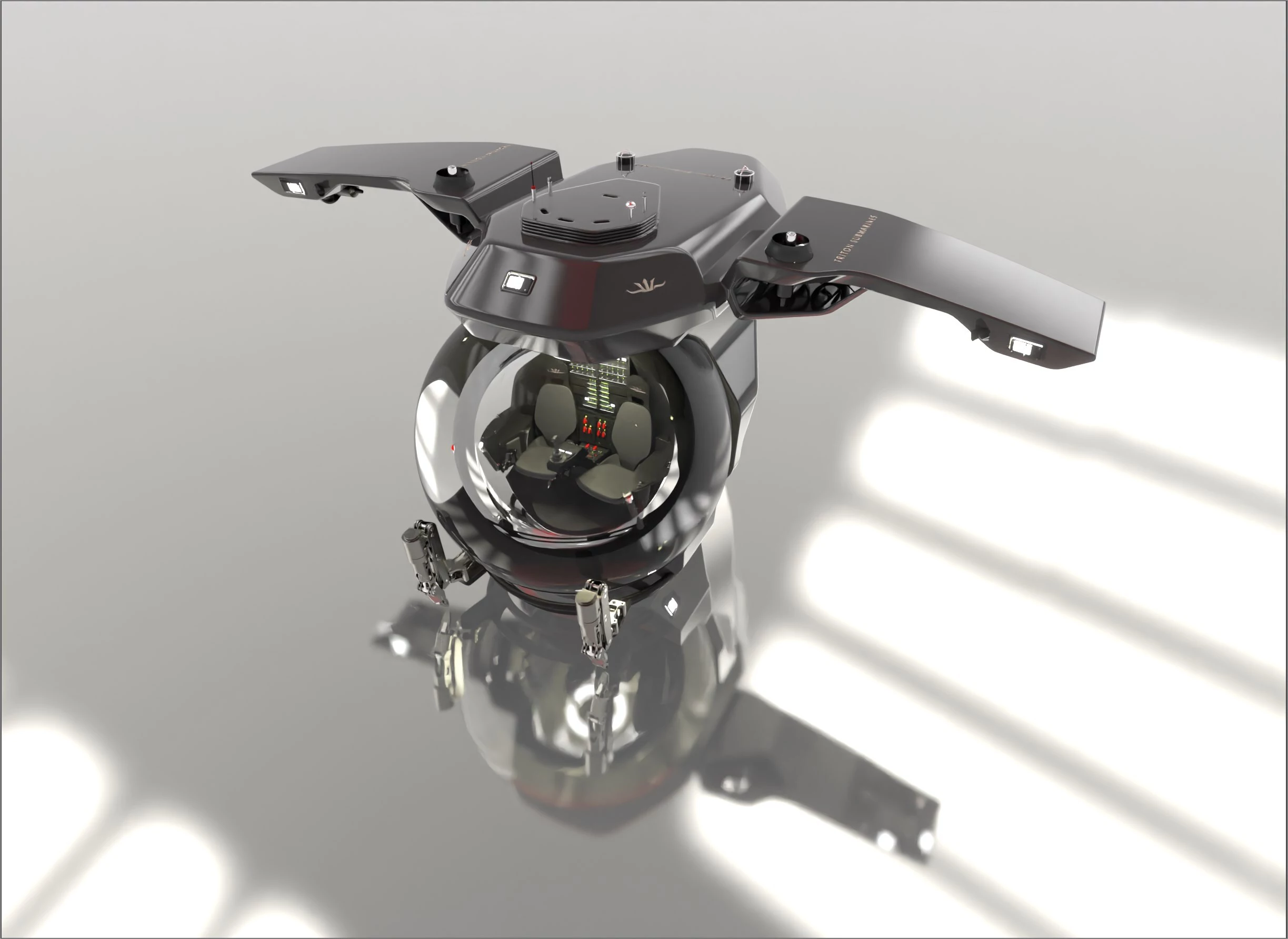 Triton's new Abyssal Explorer submarine rocks a neat set of extending gull wings, and is rated for more than 13,000 ft depths, making it the only acrylic ball sub capable of visiting the wreck of the Titanic