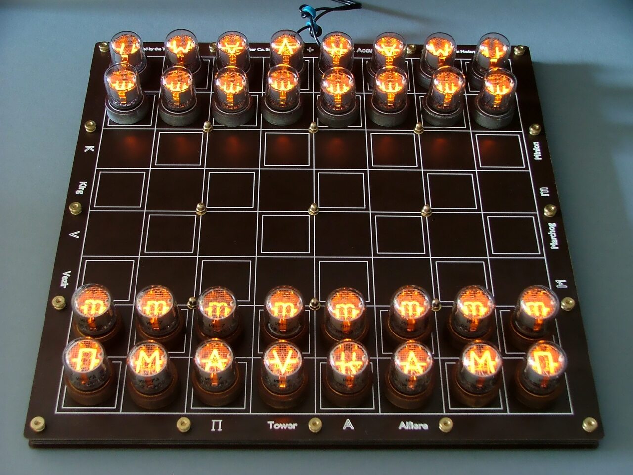 Both sides glow the same orange color, which could make identifying opposing pieces during game-play an interesting proposition