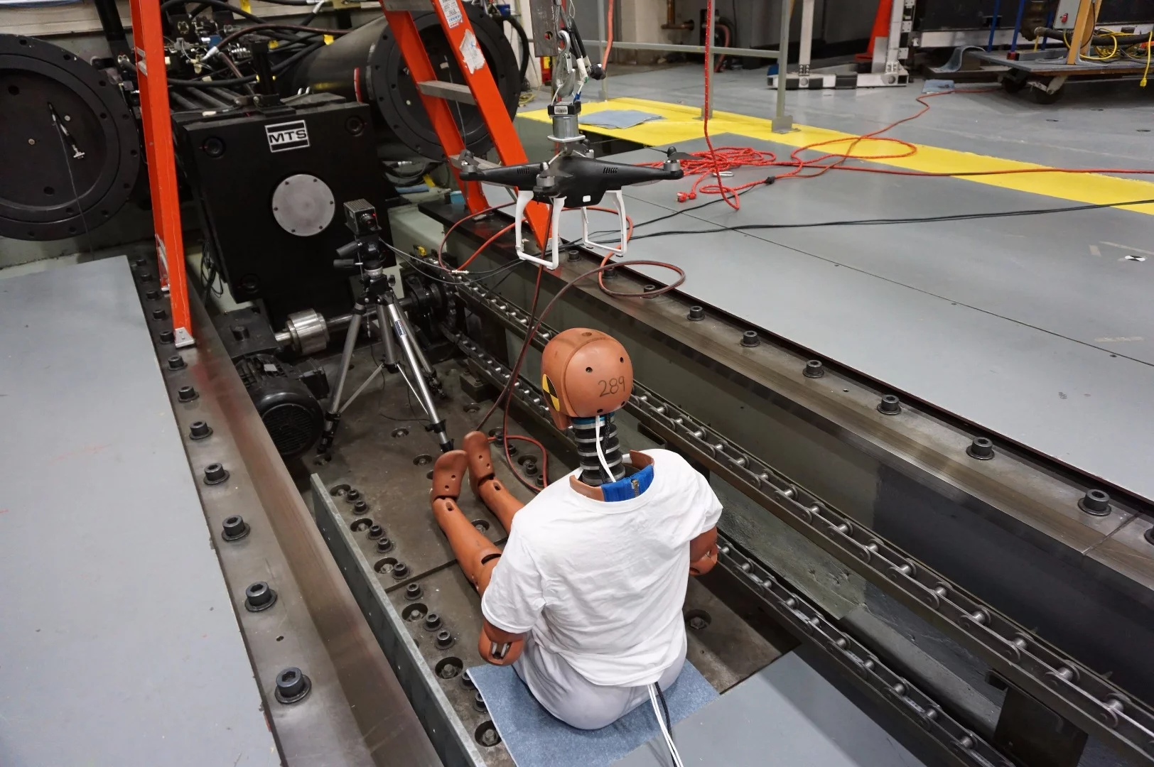 As part of the study, the team conducted crash tests as a way of investigating kinetic energy, energy transfer and the dynamics of a collision between a falling drone and a human head