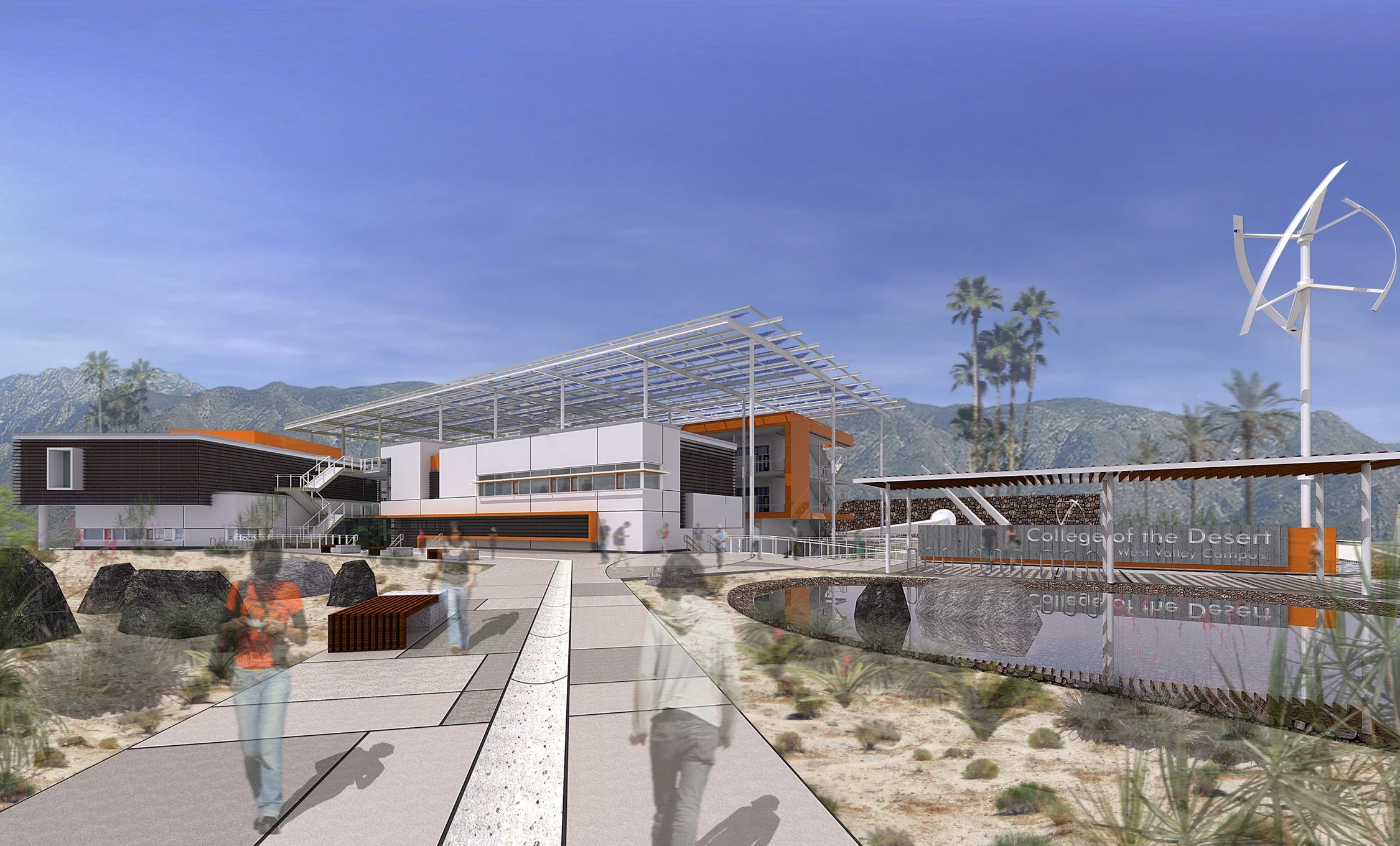 Conceptual image of HGA's Palm Springs campus design (Image copyright HGA Architects and Engineers)