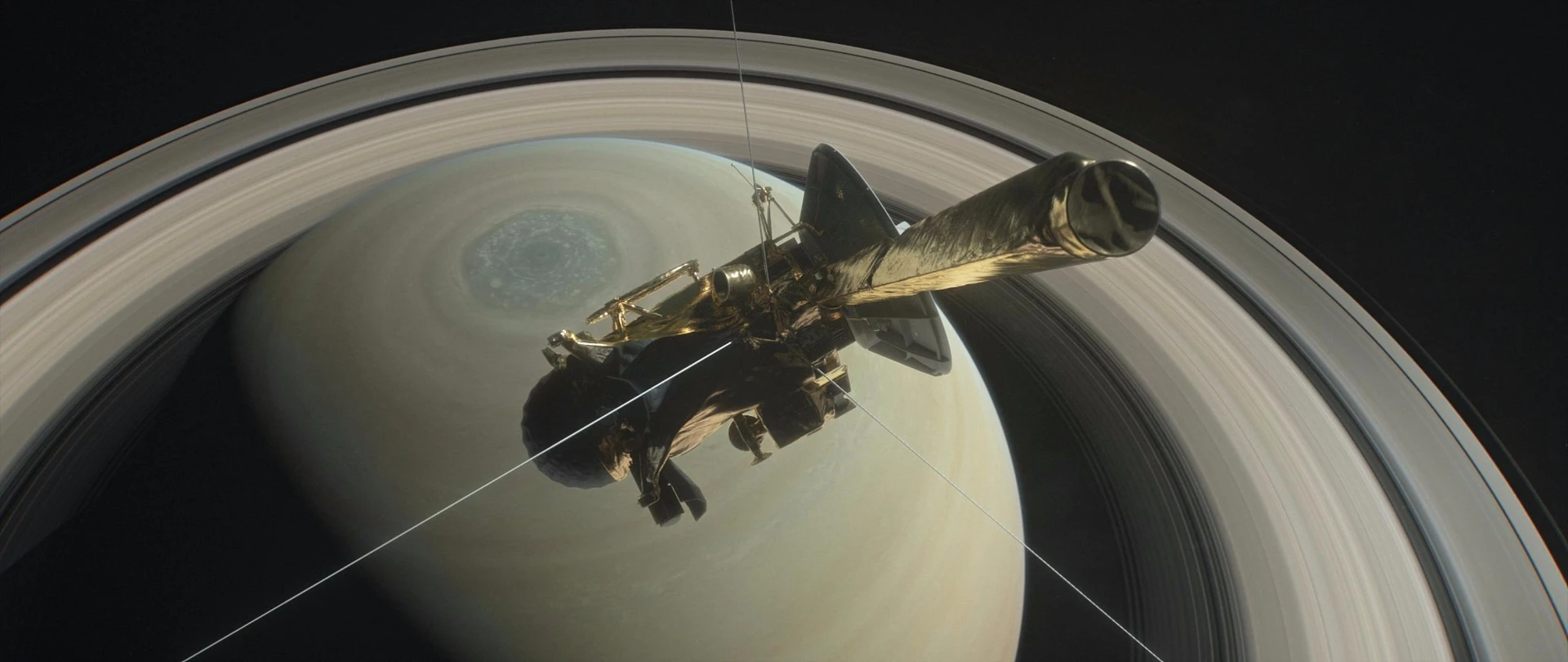 Render of Cassini in orbit around Saturn