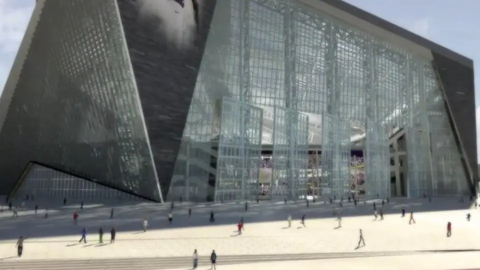 Main entrance of the Viking Stadium showing doors