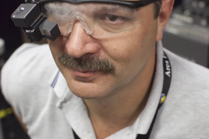 NASA Langley researcher Kevin Shelton wearing an early prototype (Credit: NASA Langley Research Center/Sean Smith)