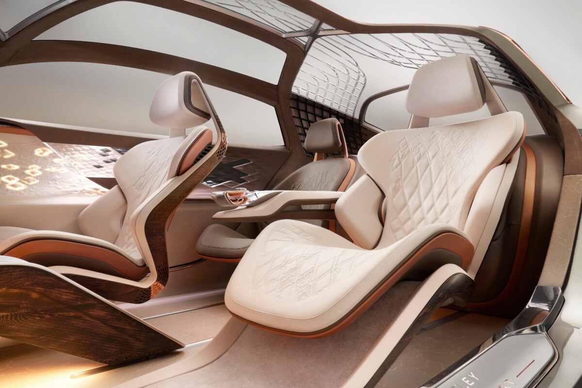 Bentley relies on sustainable materials like river wood and synthetic leather crafted from wine-making byproduct