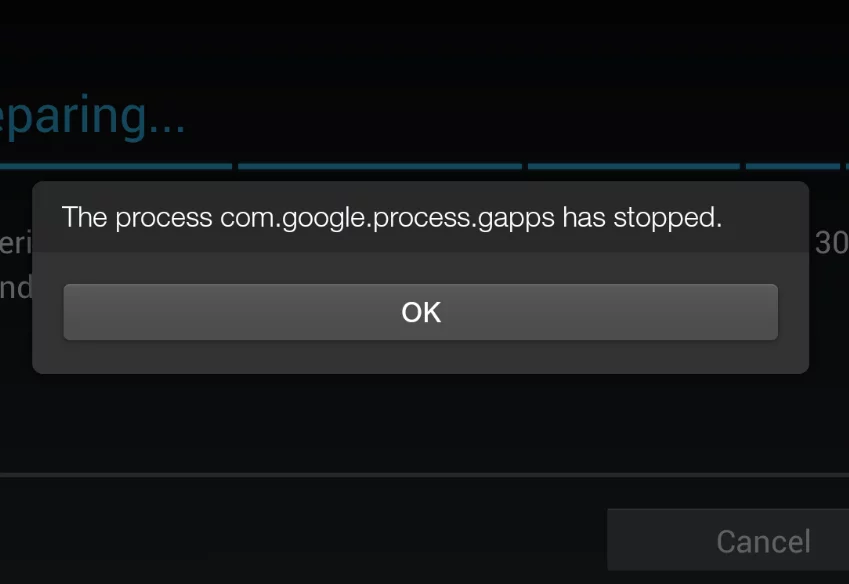 Google processes will stop, just tap OK to continue on