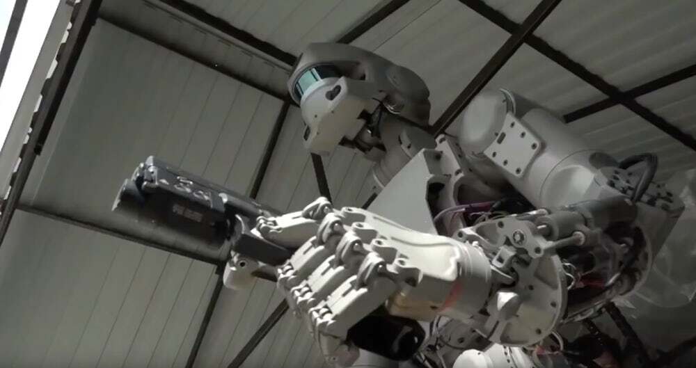 A Russian politician revealed this robot that can fire handguns several months ago on Twitter
