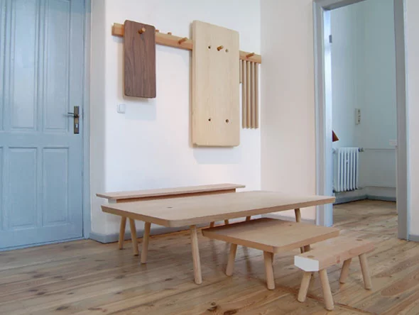 With some Wood Peg furniture built, the other components hang on the wall