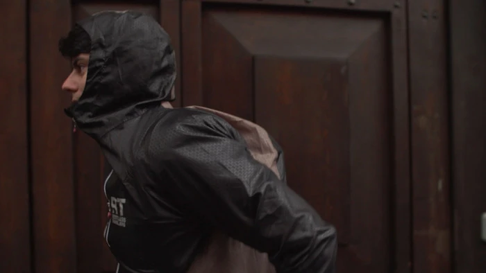 Once it rains, the wearer pulls some strings located at the top of the pack and the waterproof jacket is thus ejected (Photo: Restless Travellers)