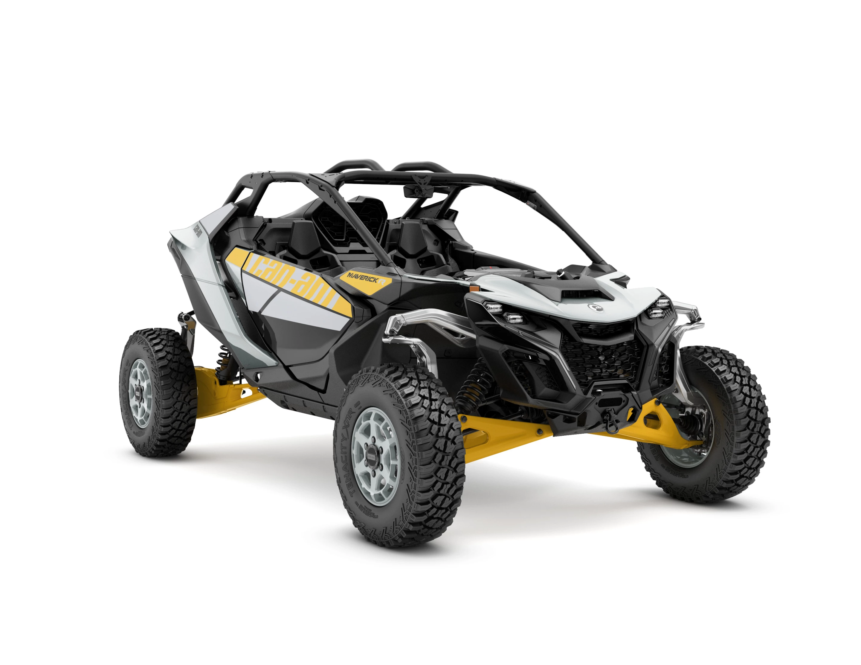 The front of the Can-Am Maverick is, by design, all about suspension travel and