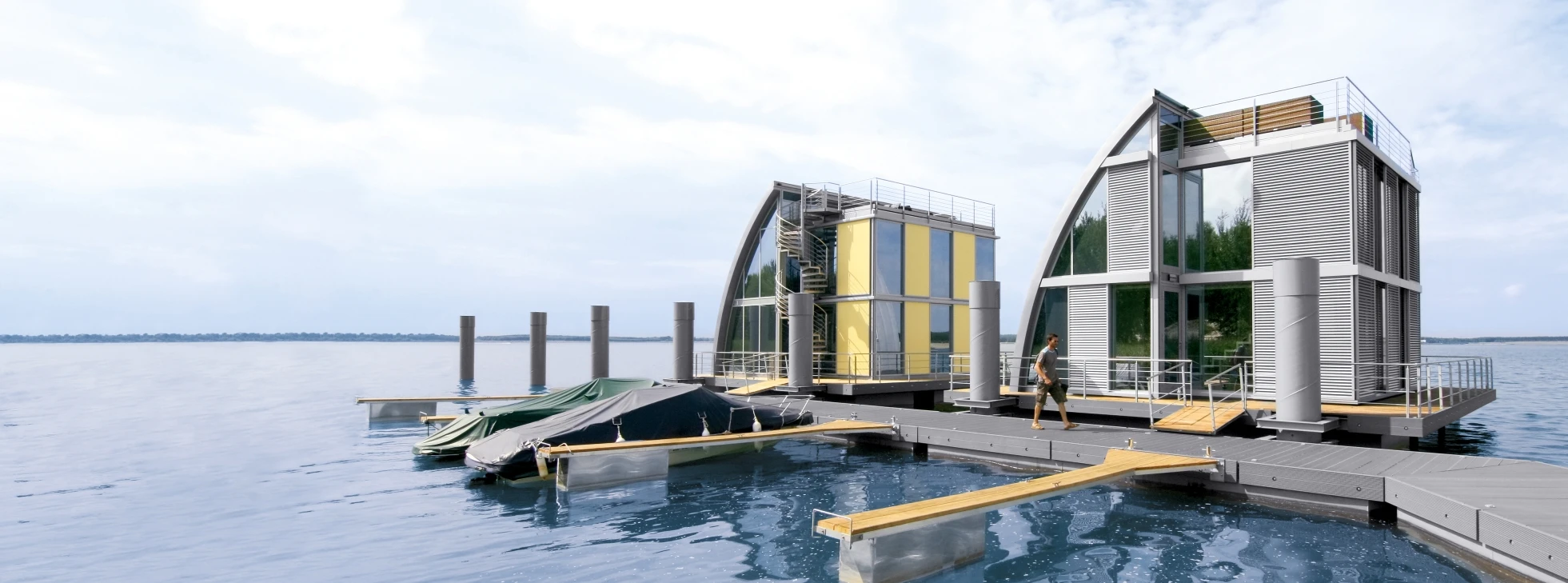 Designed by the German architectural firm Steeltec37, the modular buildings offer sustainable living and lakeside luxury