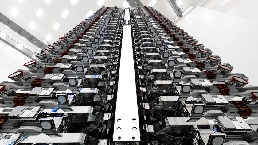 60 Starlink satellites packed into the nosecone of the Falcon 9 rocket