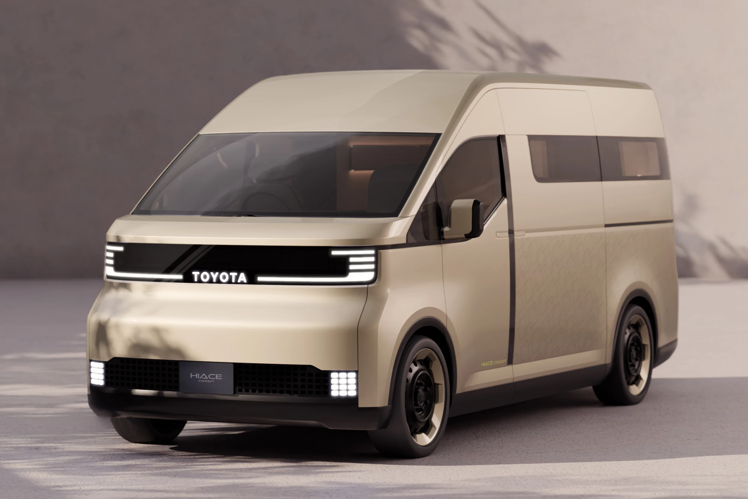 The HiAce Concept shares its digitized front fascia design and overall form with the Kayoibako vans