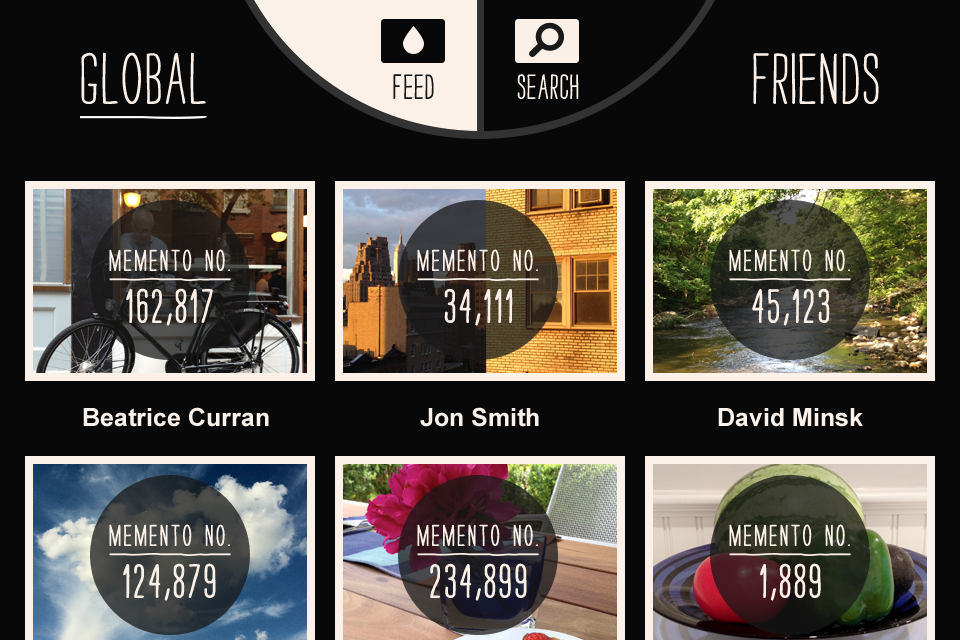 One Memento users can – after taking their photo – browse the gallery or see the images their friends have chosen to submit