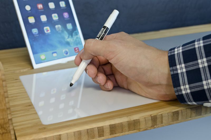 The desk can be personalized through a selection of add-ons, including a a dry erase board for note-taking (or doodling)