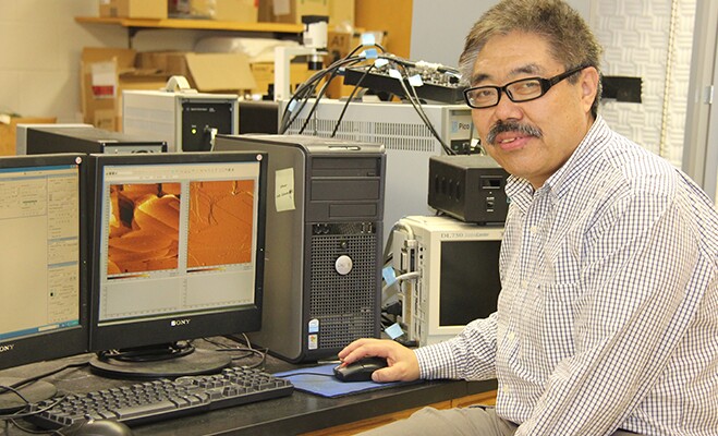 Dr. Bingqian Xu, principal investigator and associate professor in the UGA College of Engineering at work in his laboratory