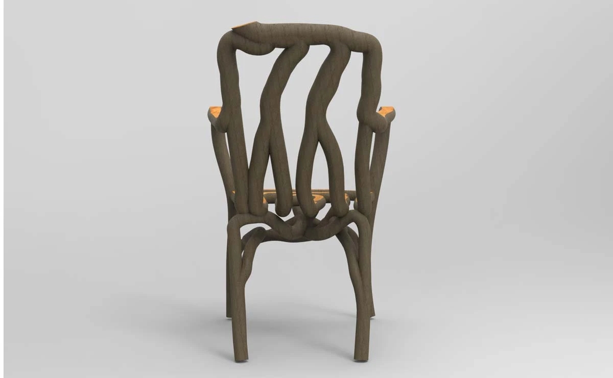 A full-grown chair is created from one single intertwined tree
