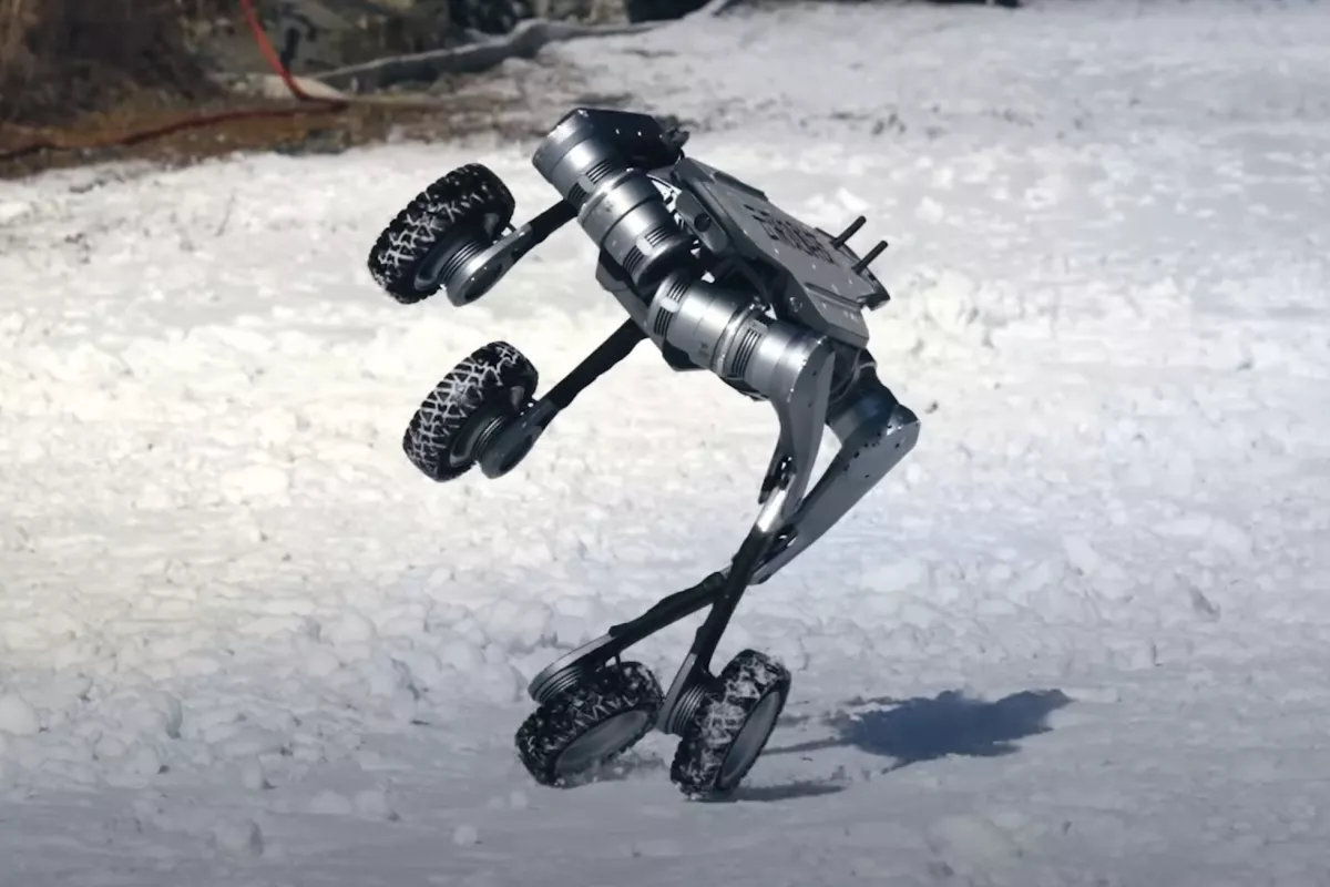 The Lynx wheeled quadruped from Deep Robotics demonstrates its impressive capabilities on snow, rocky terrain and through water