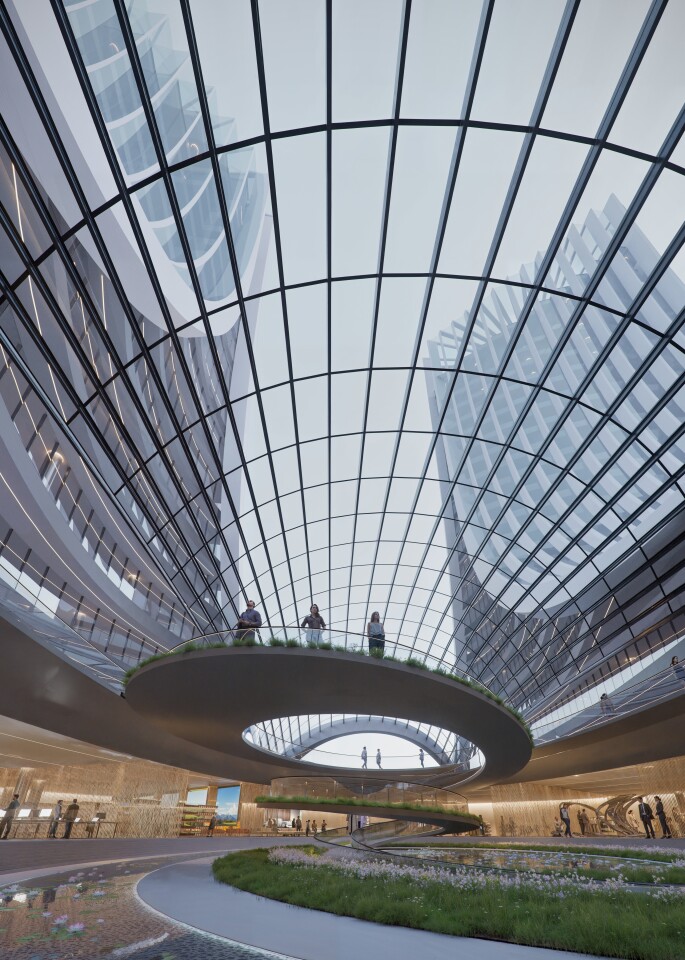 The Napoli Porta Est Masterplan's towers will rise out of a shared base, which will include retail areas and greenery