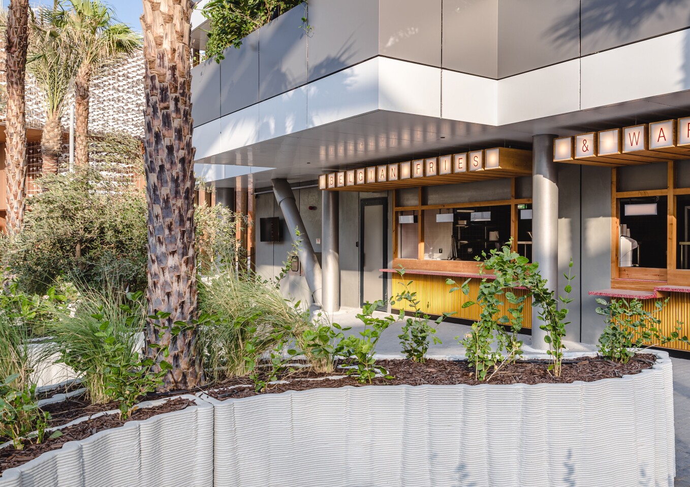 The Green Arch includes a restaurant with Belgian staples like French fries, waffles, and chocolate