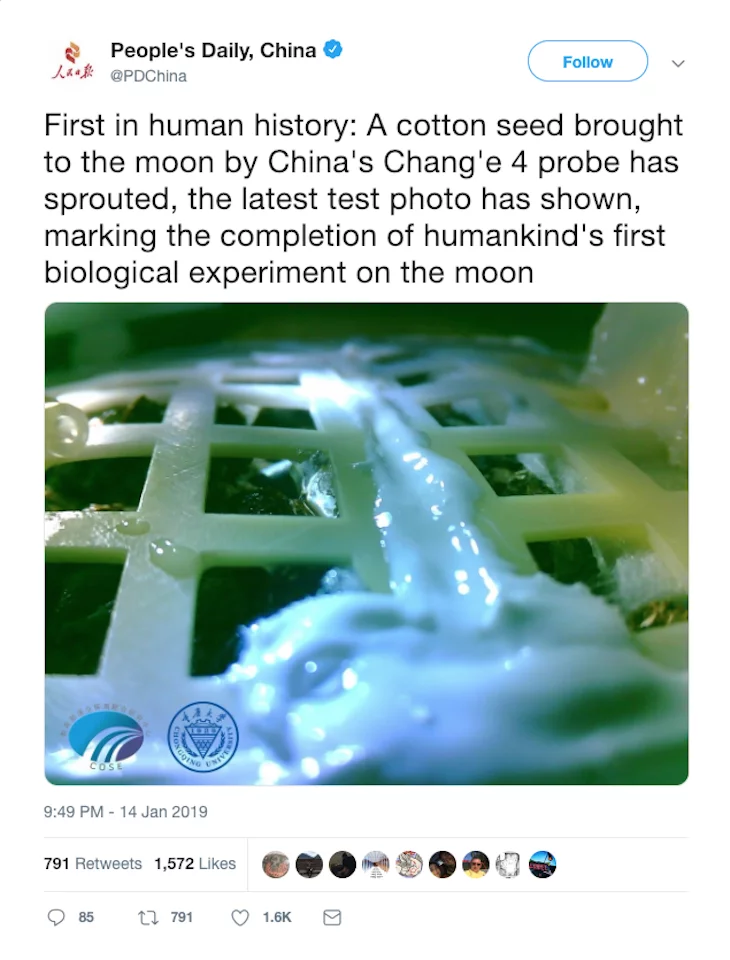 Tweet from the Communist Party of China’s official newspaper, the People’s Daily