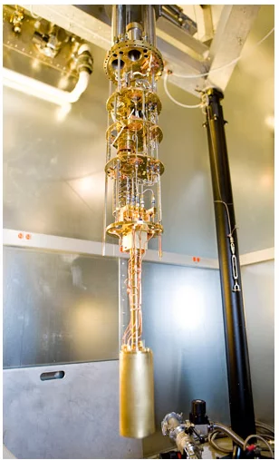 Spin qubits, which could be the core logic elements of quantum computers, are cooled in a device called a dilution refrigerator to temperatures near absolute zero in order to exploit the mysterious rules of quantum mechanics