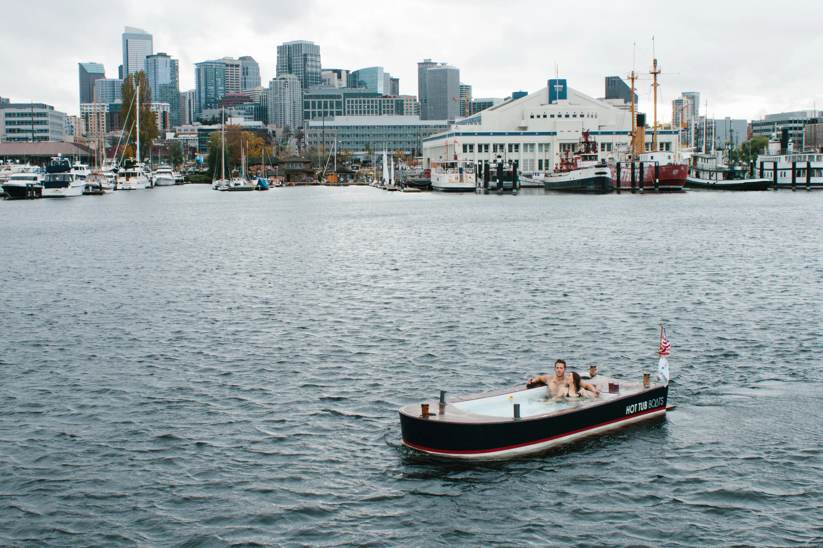 The Hot Tub Boat allows its passengers to soak while they cruise