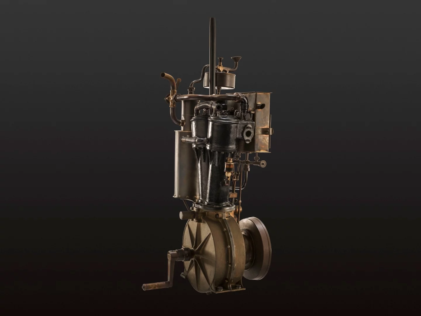 Daimler two-cylinder V-engine from 1889. These engines powered the winning vehicles in the first car competition in history 125 years ago