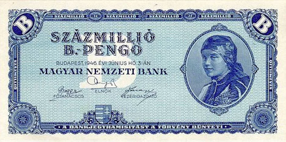 A 100 quintillion pengo note issued in Hungary in 1946 was the largest denomination banknote ever issued (Photo: Timur Lenk)