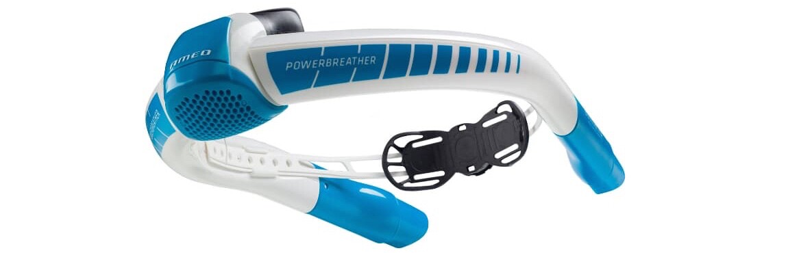 The Powerbreather is loosened and tightened with a ridgid plastic strap controlled by a wheel