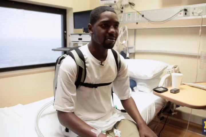 The Freedom Driver fits inside a backpack, and drives compressed air into Stan Larkin's artificial heart to keep it pumping