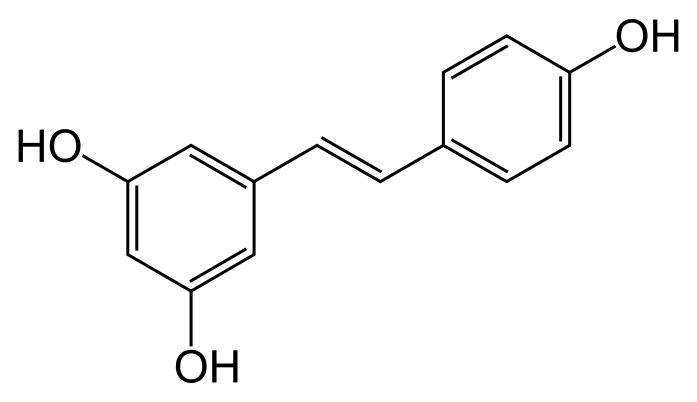 Molecular structure of resveratrol, found in red wine