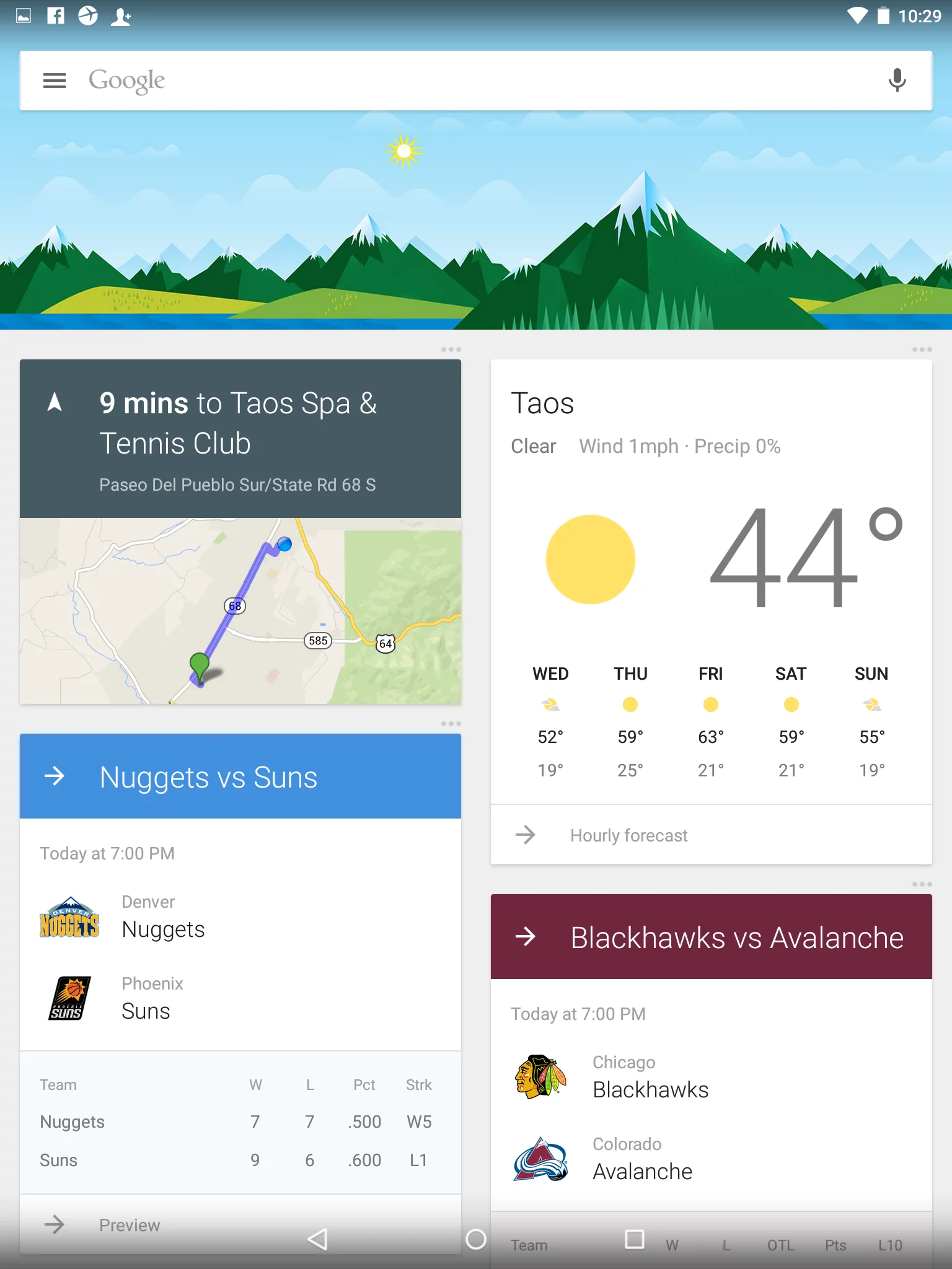 The Google Now screen in Lollipop on a Nexus 9