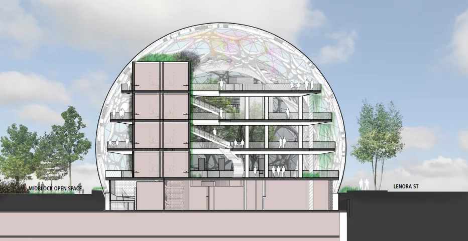 East/West section through midblock open space (Image: NBBJ)