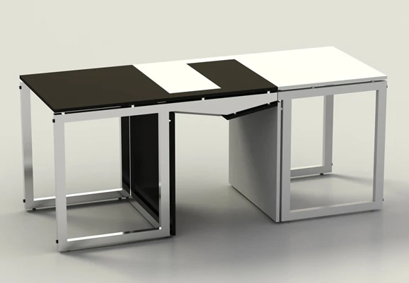 Sensei as seen at the moment the two chairs are slotted together to form a coffee table