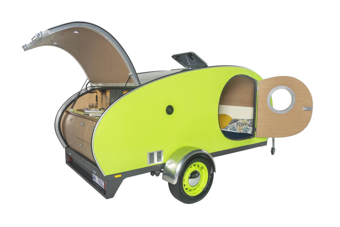 The curved-face cabinets match the overall shape of the trailer