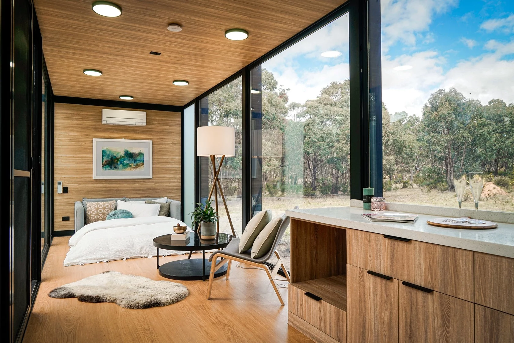 The Beaufort Bushland Retreat is kept to a comfortable temperature with a mini-split air-conditioning system