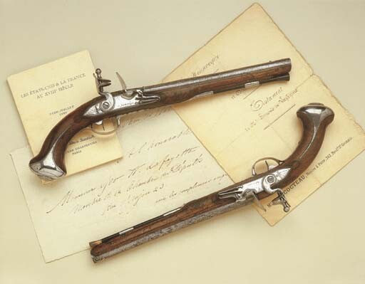 Presented by the Marquis de Lafayette to George Washington during the American Revolution, these pistols fetched US$1,986,000 at a Christie's auction