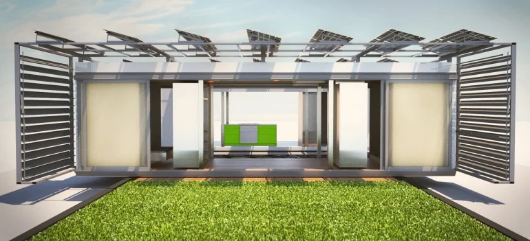 The house was designed by students from SCI-Arc and Caltech for the Solar Decathlon competition