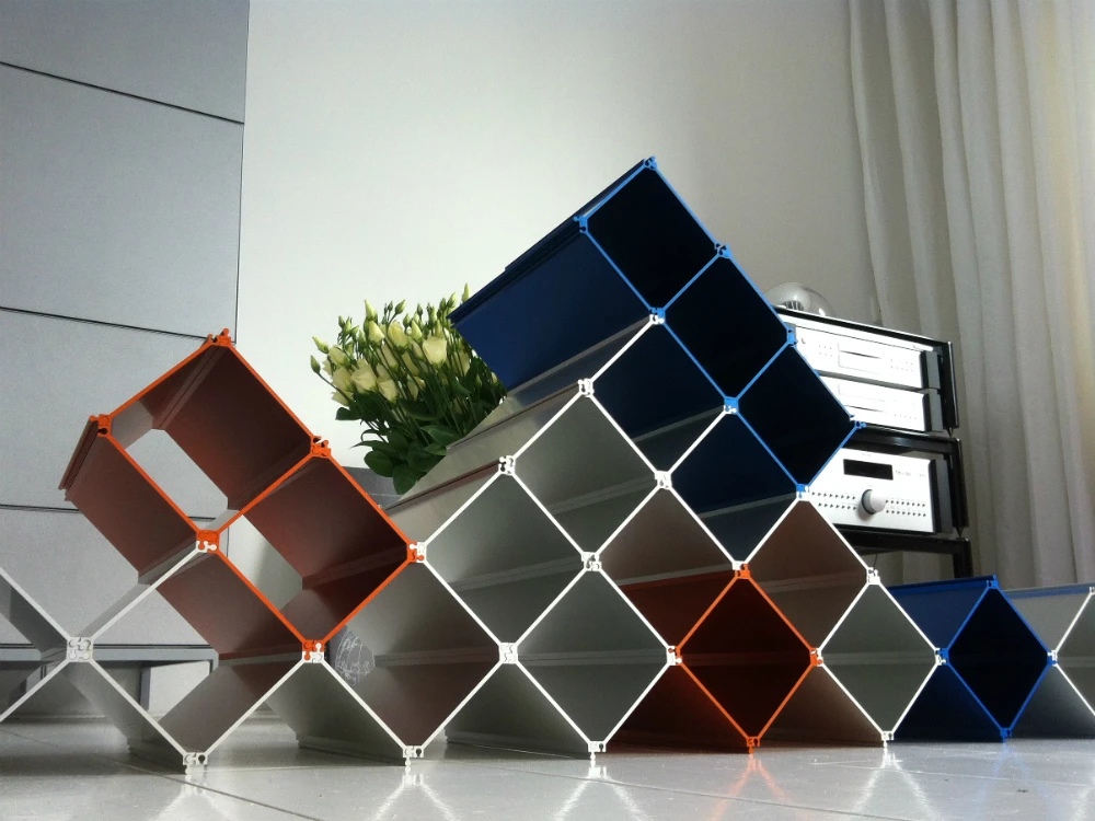 An interesting build of the Nucleus wine rack with multiple colors
