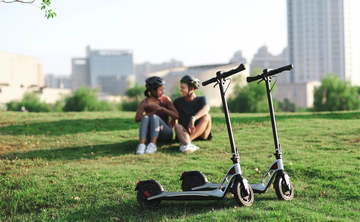 The i1 e-scooter rides on 9-inch wheels with "flat-free" tires
