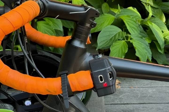 The ProxiCycle sensor mounts on the left-hand end of the handlebars