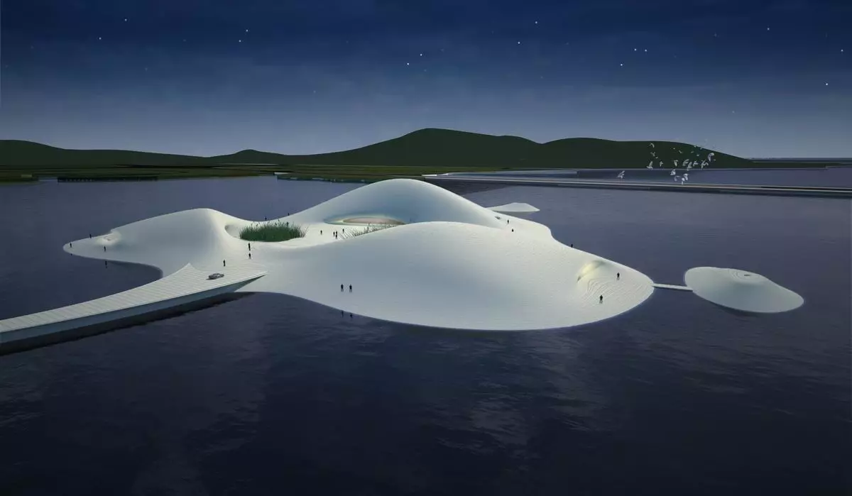 The Pingtan Art Museum will be situated on an artificial island connected to Pingtan Island by an undulating pier