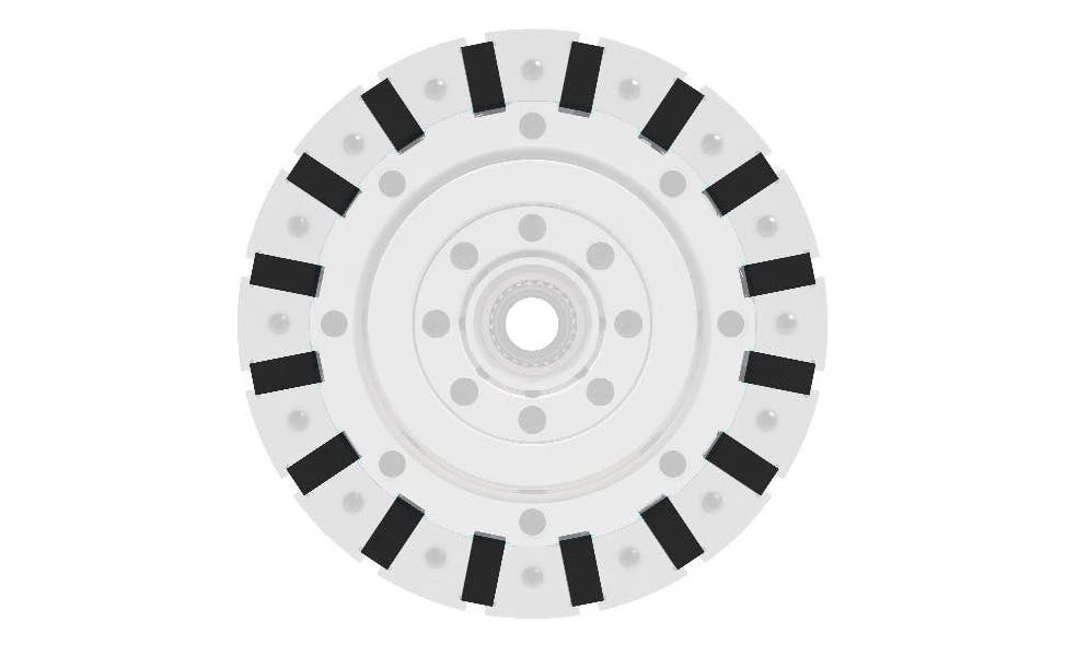 Magnets are arranges perpendicular to the hub surface, radiating outward like the spokes of a wheel