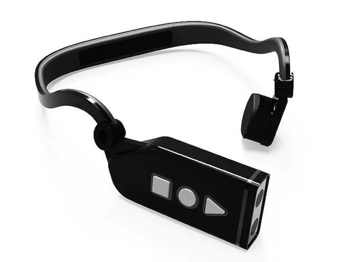 The headband part of Horus contains two cameras at one end, and a pair of bone conduction earpieces that dictate to the wearer what the cameras see