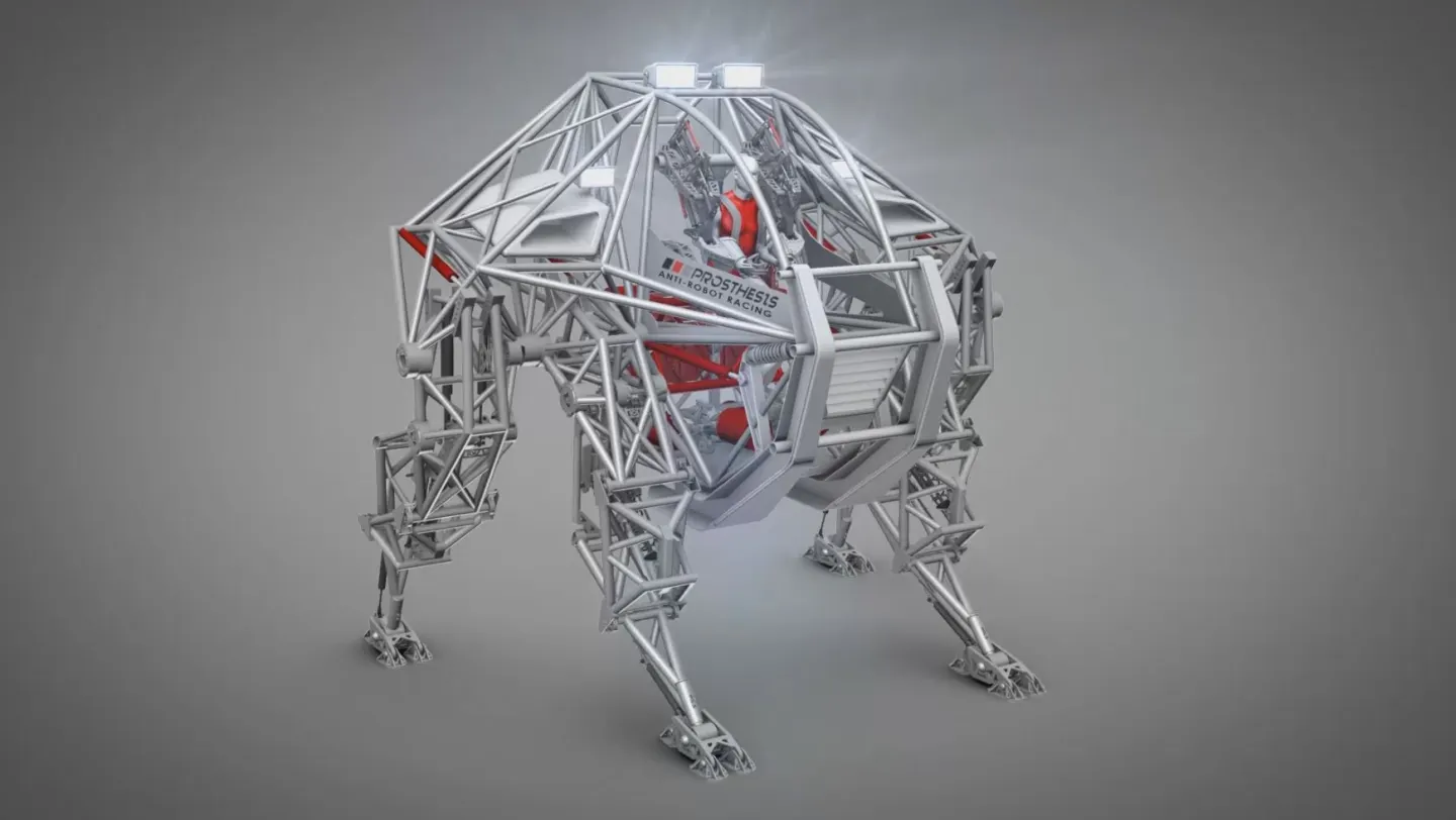 Prosthesis is designed to stand 5m (16 ft) tall and weight 3,500 kg (7,700 lb) (Image: Anti-Robot)
