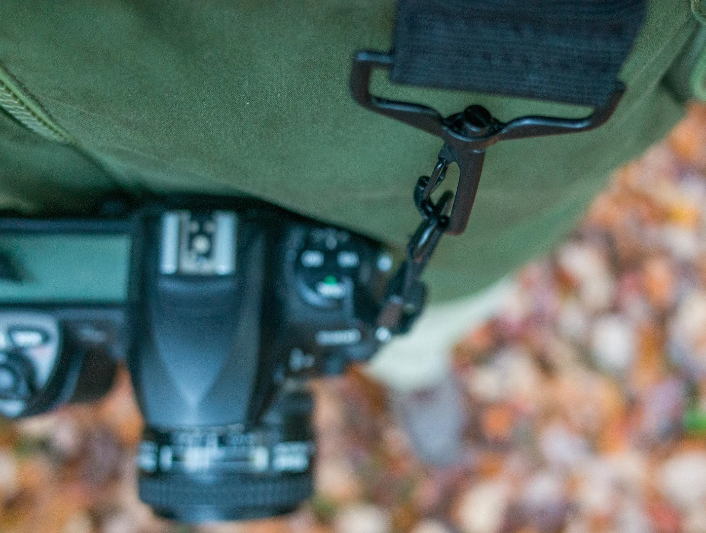 The Boomr camera strap features anodized iron carabiners