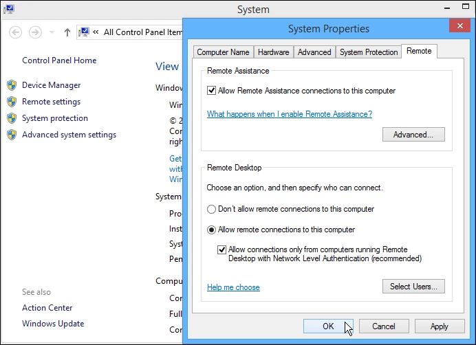 Set your computer to accept remote desktop connections